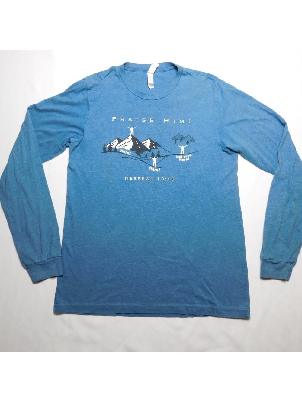 Bella Canvas Praise Him Shirt Mens Medium M Blue Long Sleeve Christian Graphic